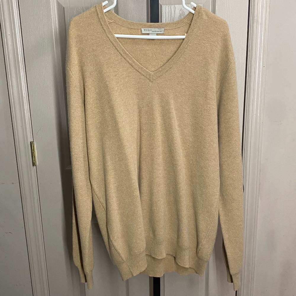 Kinross 100% Cashmere Mens V-Neck Sweater Large L